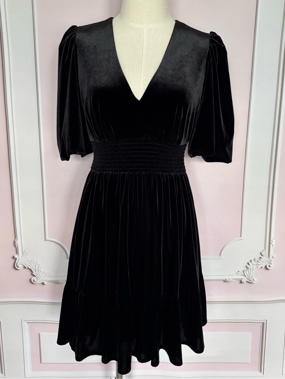 ANTONIO MELANI Thelma Black Velvet Bubble Sleeve Tiered Mini Dress--EUC--4